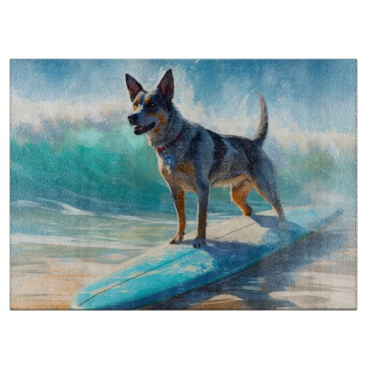 Blauw Heeler strand surfen schilderij Snijplank (Voorkant)