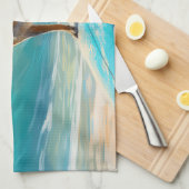 Blauw Heeler strand surfen schilderij Theedoek (Quarter Fold)