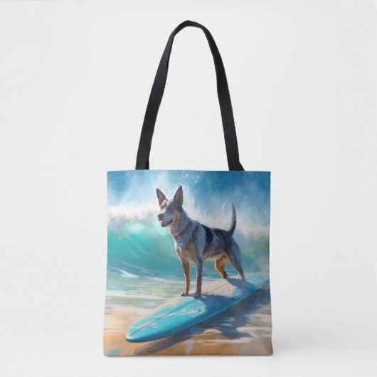 Blauw Heeler strand surfen schilderij Tote Bag (Voorkant)