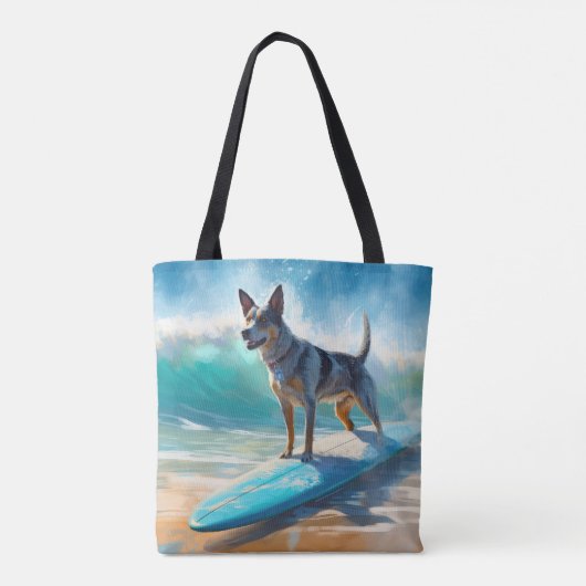 Blauw Heeler strand surfen schilderij Tote Bag (Achterkant)