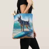 Blauw Heeler strand surfen schilderij Tote Bag (Dichtbij)