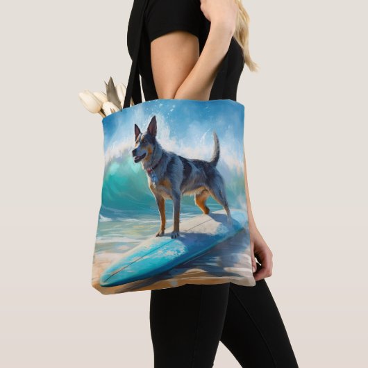 Blauw Heeler strand surfen schilderij Tote Bag (Dichtbij)