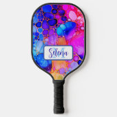Blauw, Heet Roze & Oranje Alcohol & Inkt Pickleball Paddle (Voorkant)