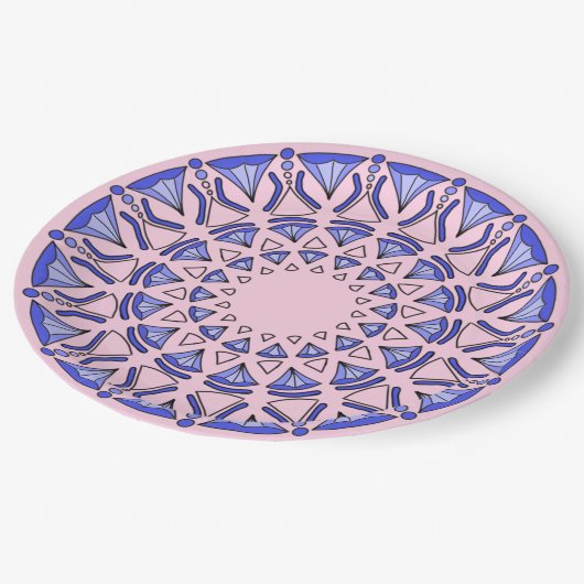 Blauw heilig driehoekig diamantpatroon papieren bordje (Gekanteld)