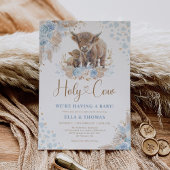 Blauw Heilige Koe Boho Pampas Jongen Baby shower Kaart