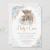 Blauw Heilige Koe Boho Pampas Jongen Baby shower Kaart (Voorkant)