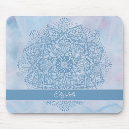  blauw Heilige Lotus Flower Blossom Mandala Muismat (Voorkant)