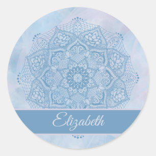  blauw Heilige Lotus Flower Blossom Mandala Ronde Sticker