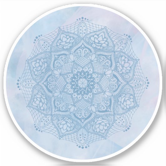  blauw Heilige Lotus Flower Blossom Mandala Sticker (Voorkant)