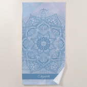  blauw Heilige Lotus Flower Blossom Mandala Strandlaken (Voorkant)