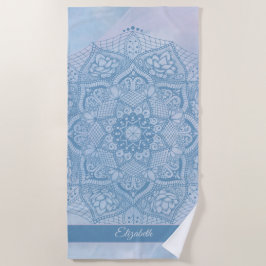  blauw Heilige Lotus Flower Blossom Mandala Strandlaken