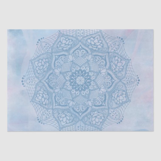  blauw Heilige Lotus Flower Blossom Mandala Tissuepapier (Voorkant)