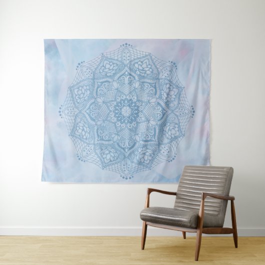 blauw Heilige Lotus Flower Blossom Mandala Wandkleed (In Situ (horizontaal))
