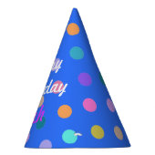 Blauw, heldere polka stippen aangepast aan verjaar feesthoedjes (Rechts)