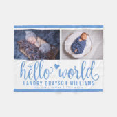 Blauw Hello World Monogram Baby Stat Fleece Deken (Voorkant (Horizontaal))