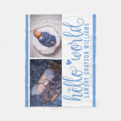 Blauw Hello World Monogram Baby Stat Fleece Deken (Voorkant)