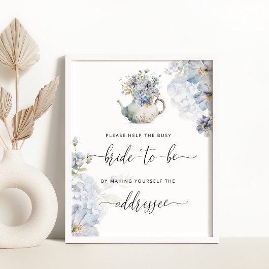 Blauw help de drukke bruid adres een envelop poster