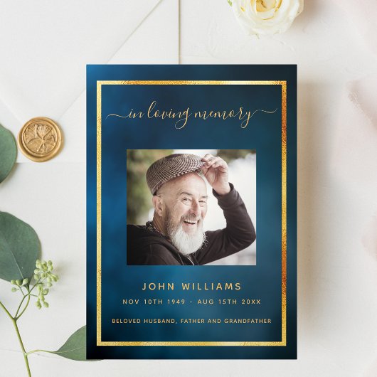 Blauw hemel gouden foto drievoudig begrafenisprogr drieluik aankondiging