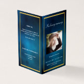 Blauw hemel gouden foto elegant begrafenisprogramm kaart (Buitenkant)