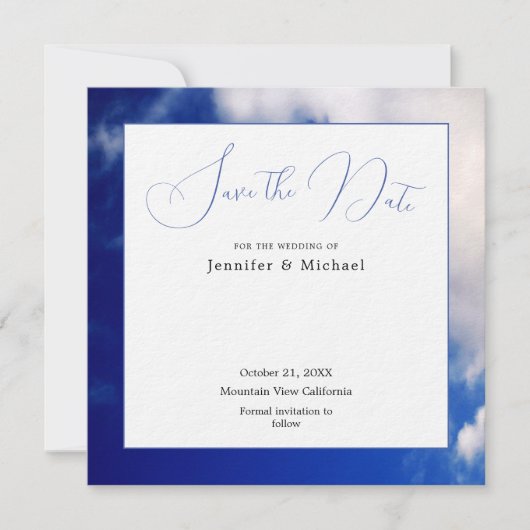 Blauw Hemel Kunstfotografie Professioneel Minimali Save The Date (Voorkant)