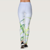 Blauw hemelgroen Plant laat paars bloemen Leggings (Achterkant)