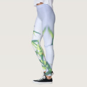 Blauw hemelgroen Plant laat paars bloemen Leggings (Links)