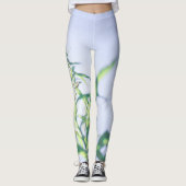 Blauw hemelgroen Plant laat paars bloemen Leggings (Voorkant)