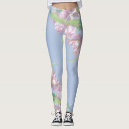 Blauw hemelgroen Plant laat paars bloemen Leggings