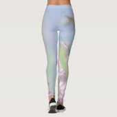 Blauw hemelgroen Plant laat paars bloemen Leggings (Achterkant)