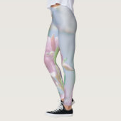 Blauw hemelgroen Plant laat paars bloemen Leggings (Links)