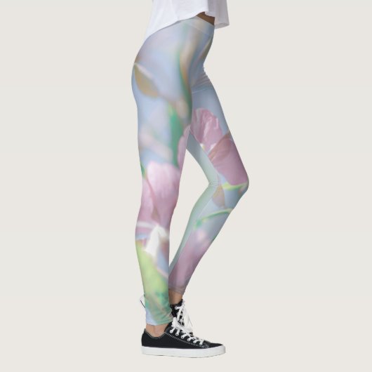 Blauw hemelgroen Plant laat paars bloemen Leggings (Rechts)