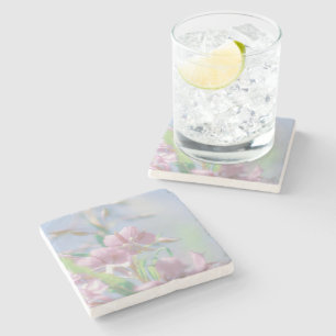 Blauw hemelgroen Plant laat paars bloemen Stenen Onderzetter