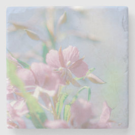 Blauw hemelgroen Plant laat paars bloemen Stenen Onderzetter