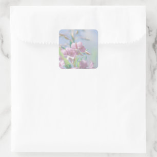 Blauw hemelgroen Plant laat paars bloemen Vierkante Sticker