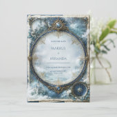 Blauw Hemels Kasteel Huwelijk Kaart (Staand voorkant)