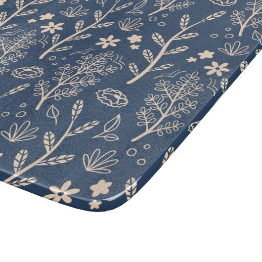 Blauw Herfst bladeren botanisch patroon Snijplank (Hoek)