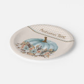 Blauw Herfst Plaid Bloemenpompoen Papieren Bordje (Gekanteld)