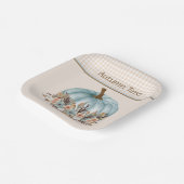   Blauw Herfst Plaid Bloemenpompoen Papieren Bordje (Gebogen)