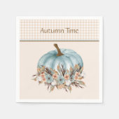   Blauw Herfst Plaid Bloemenpompoen Servet (Voorkant)