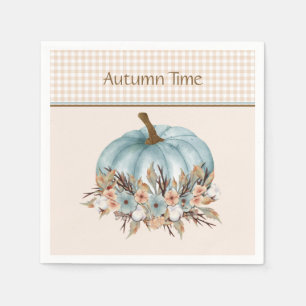   Blauw Herfst Plaid Bloemenpompoen Servet