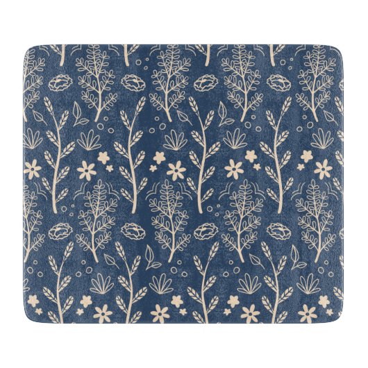 Blauw herfstloof botanisch patroon snijplank (Voorkant)