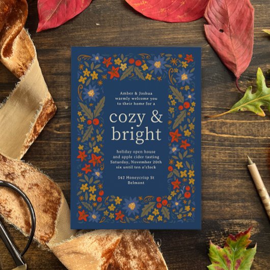 Blauw herfstvolk Florale kader herfstfeest Kaart