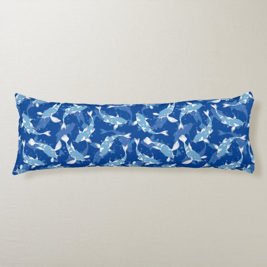 Blauw Herhalend Motief | Koi vispatroon Lichaamskussen (Voorkant)