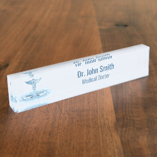 Blauw Hermes Rod Water Ripples Caduceus Medical Naambordje