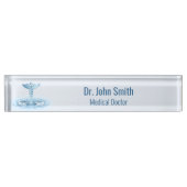 Blauw Hermes Rod Water Ripples Caduceus Medical Naambordje (Voorkant)