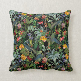  Blauw Heron Tropisch Oerwoud Patroon zwart Kussen