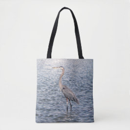 Blauw Heronwater over de hele canvas tas