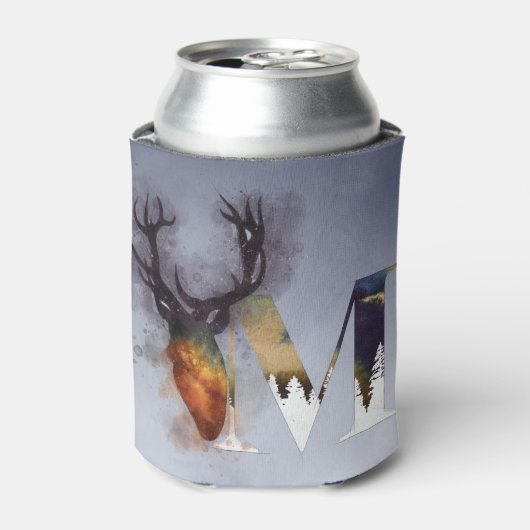 Blauw Hert M Monogram Familie Cabine Naam Koelbox Blikjeskoeler (Blikje Voorkant)