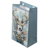 Blauw hert met bloemenkrans klein cadeauzakje (Achterkant Gekanteld)