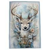 Blauw hert met bloemenkrans medium cadeauzakje (Voorkant)